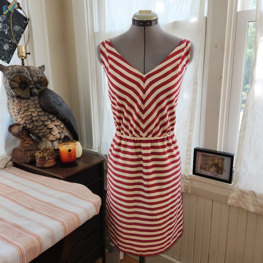 LOFT Red and White Striped Mini Dress